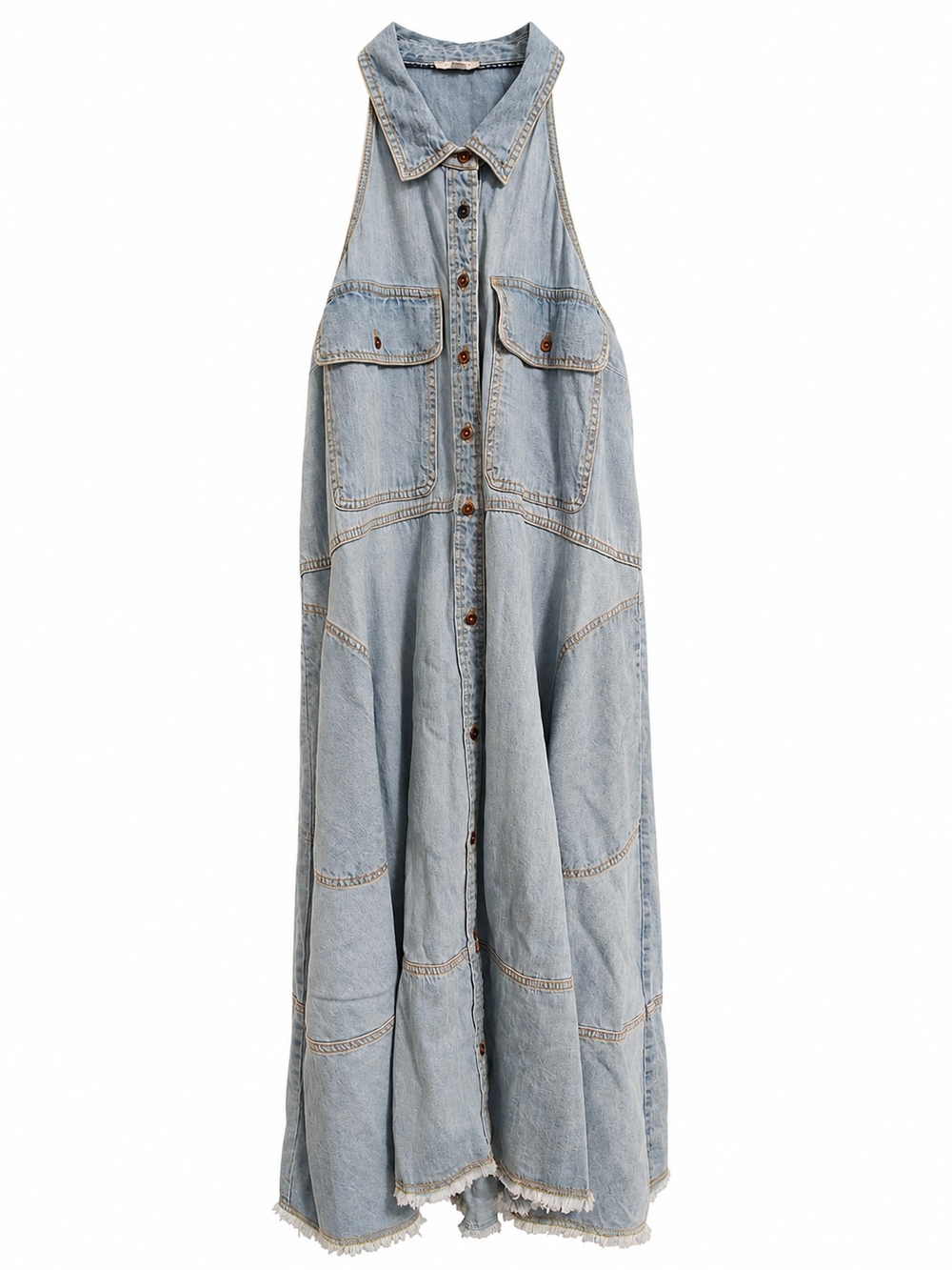 Pilcro Light Wash Midi Denim Dress Small Sleeveless Halter Relaxed Cotton Pocket